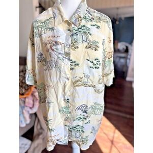 CHICO'S VTG Blouse 100% Silk Asian Medium Art to Wear Button‎ Up Short Sleeve